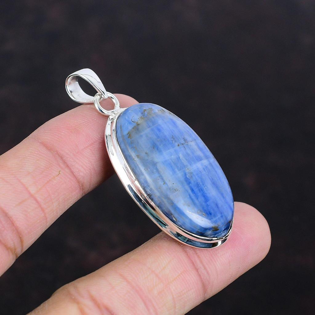 Кулон с кианитом, натуральный драгоценный камень, кулон из стерлингового серебра 925 пробы, уникальный кулон, свадебные украшения, дизайнерский кулон ручной работы, подарки для жены