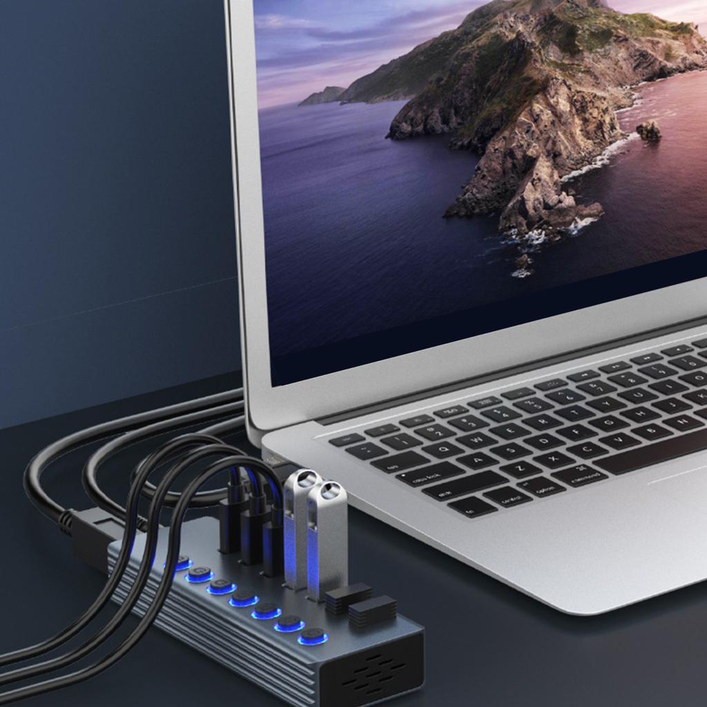 USB 3.0 Удлинительный Хаб с 7 Портами и Индивидуальными Светодиодными Индикаторами для Эффективной Передачи Данных на Компьютер