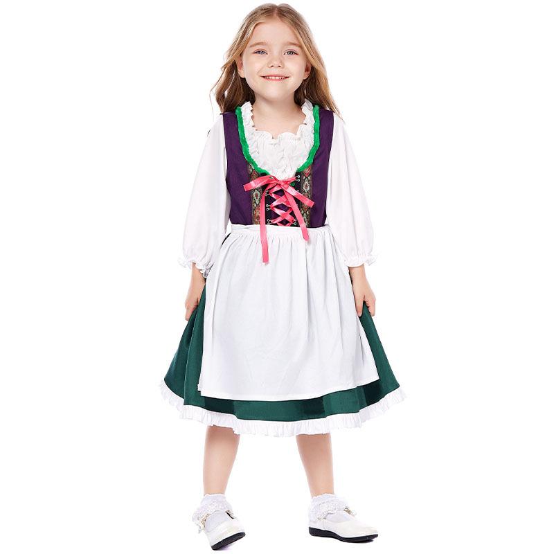 Children Girls Kids Princess German Beer Oktoberfest Dress Blouse Apron Set Maid Halloween Cosplay Costumes Role Play Outfit