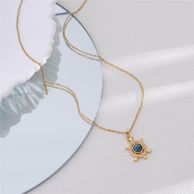 Cute Small Turtle Zircon Enamel Pendant Necklace Stainless Steel Chains Simple Animal Choker Jewelry Party Gift For Women Girls