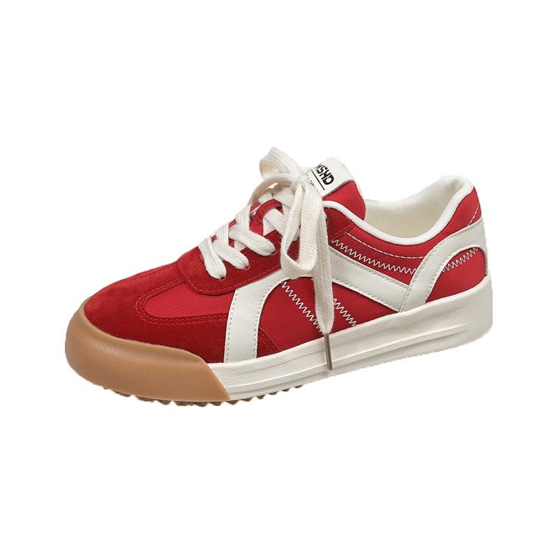 Красные ретро цветные платформы немецкие тренировочные туфли женские 2025 новые с круглым носком на шнуровке нескользящие спортивные и повседневные кеды