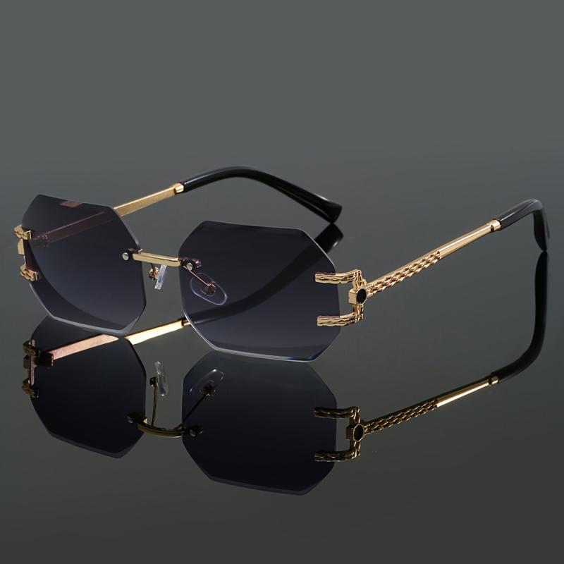 Frameless, Edge-Cut, Retro Metal Line-Sense Temple Sunglasses For Men and Women, European and American Driving Sunglasses