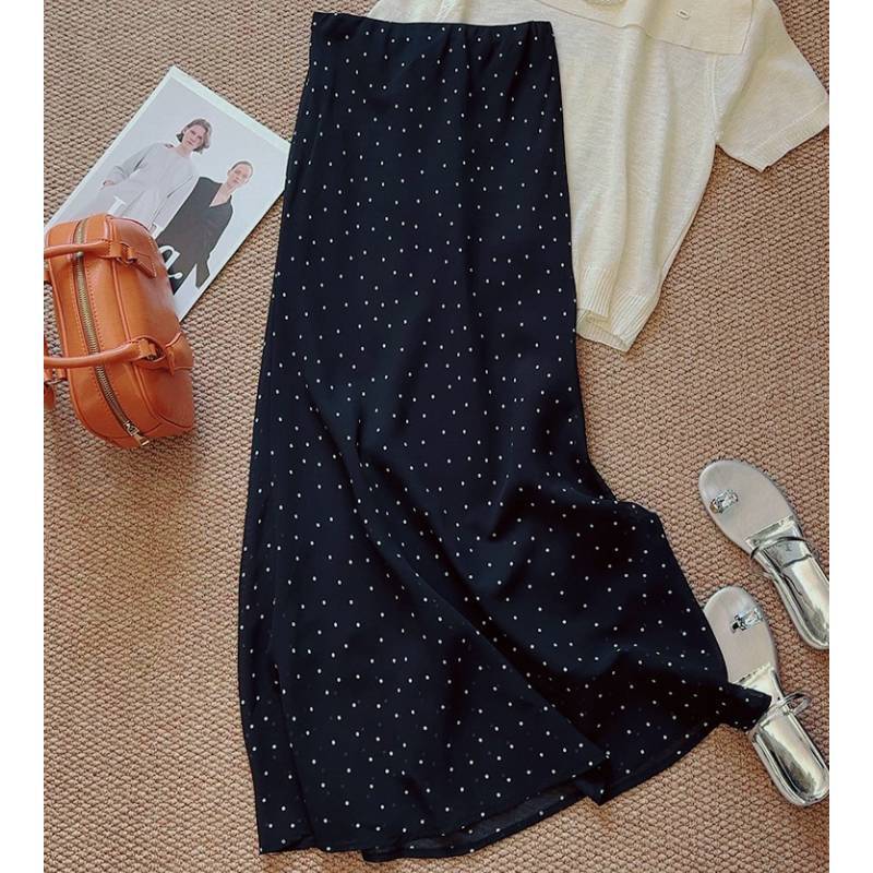 Fish Tail Skirt For Women With Polka Dot Pattern Summer Chiffon High Waist Retro Fashion