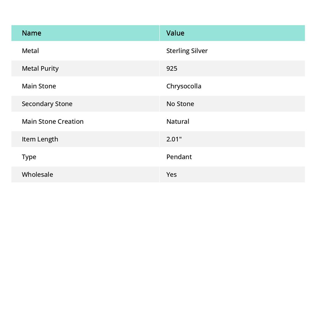 Хризоколла Драгоценный камень Ручная работа 925 Стерлинговое серебро Ювелирный кулон 2,01" I3w46