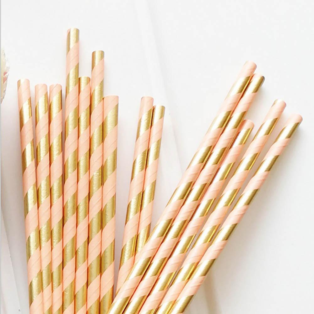 25 шт./упак. бронзовые соломинки в диагональные полосы с одноразовыми золотыми полосками из алюминиевой фольги, бумажные соломинки, посуда для вечеринок, дней рождения, свадебных торжеств