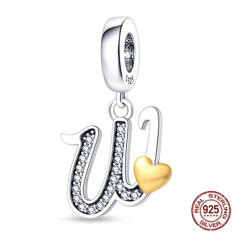Оригинальный дизайн кулон циркон в форме сердца 26 английских букв AZ шарм бусины подходят 925 оригинальный браслет ожерелье ювелирные изделия