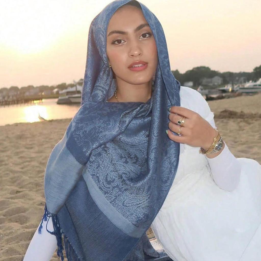 Этнический стиль Пейсли Пашмина Хиджаб Шарф с Жаккардом и Кисточками