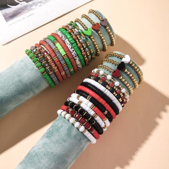 5 Pcs Bohemian Bracelets Polymer Clay Multi-layer Stacking Heart Beads Contrast Color
