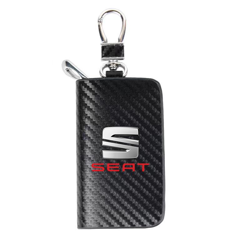 wszp1 Car Key Bag Carbon Fiber Key Holder Keyring Wallet Zipper For Seat Leon Ibiza Alhambra Exeo Altea Arona Mii IBL Car Accessories