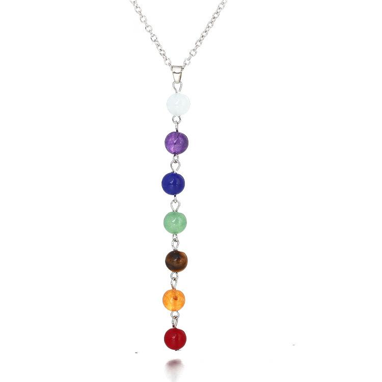 Natural Stone Colorful Beads Pendant Yoga Buddha Bead Necklace Pendulum Pendant N536