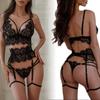 Женский прозрачный кружевной бюстгальтер 3 шт./компл. + пояс для чулок + стринги, сексуальное нижнее белье, порно-секс-костюмы 18+, горячее эротическое нижнее белье, боди