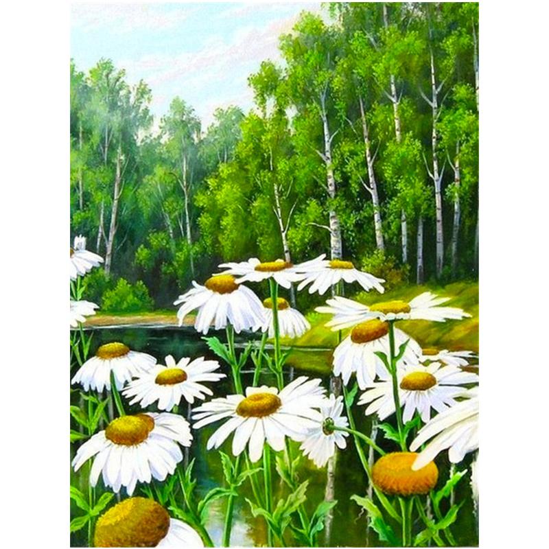 5d Painting Diamond Diy Daisy Flowers Kit Full Drill Round Embroidery Mosaic Picture With Rhinestones Home Decoration Gift