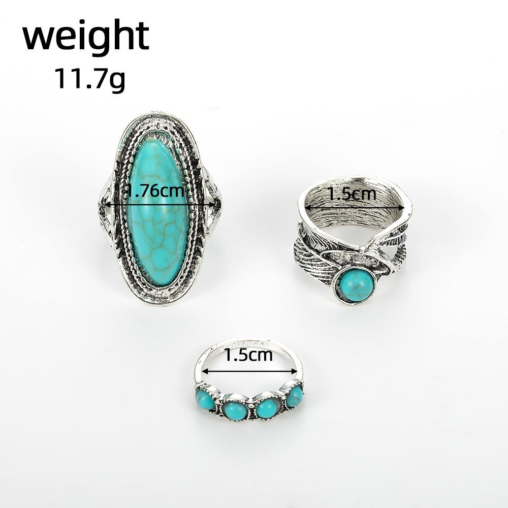 Женский винтажный комплект колец, кольцо на палец, богемные кольца с бирюзой, 3 шт./компл.