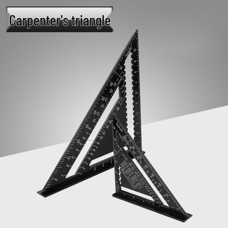 7-inch & 12-inch Multifunctional Aluminum Triangle Ruler with 45-Degree Angle for Woodworking, Metric & Imperial Measurements