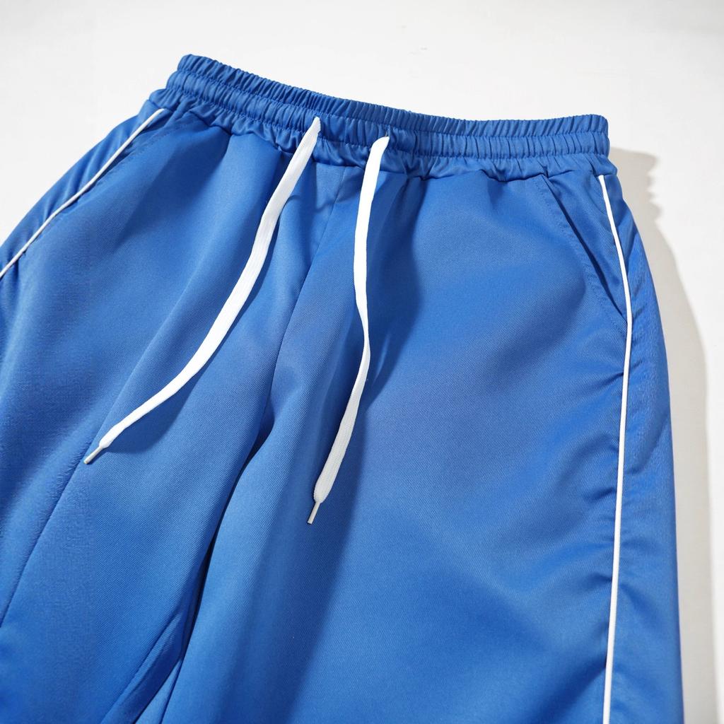 Men Drawstring Wide Leg Pants Side Stripe Loose Straight Casual Streetwear Solid Color Trousers