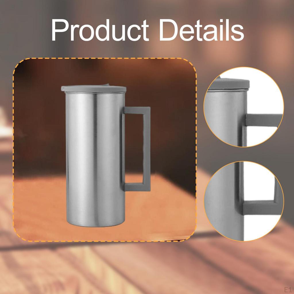 Stainless Steel Pitcher with Lid Multifunctional 1600ml Wide Kettle Beverage Container for Kitchen