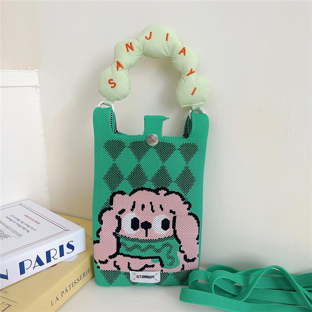 Knitted Mobile Phone Bag For Women In Spring And Autumn Cute Cartoon Versatile One Shoulder Diagonal Cross Bag Travel Coin Purse Small Handbag