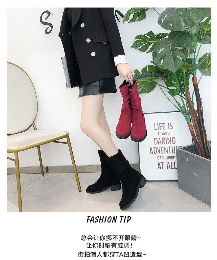 2025 осень и зима новые эластичные сапоги женские толстый каблук тонкая нога низкий каблук ботинки Мартина женские интернет-знаменитость средняя труба универсальные женские