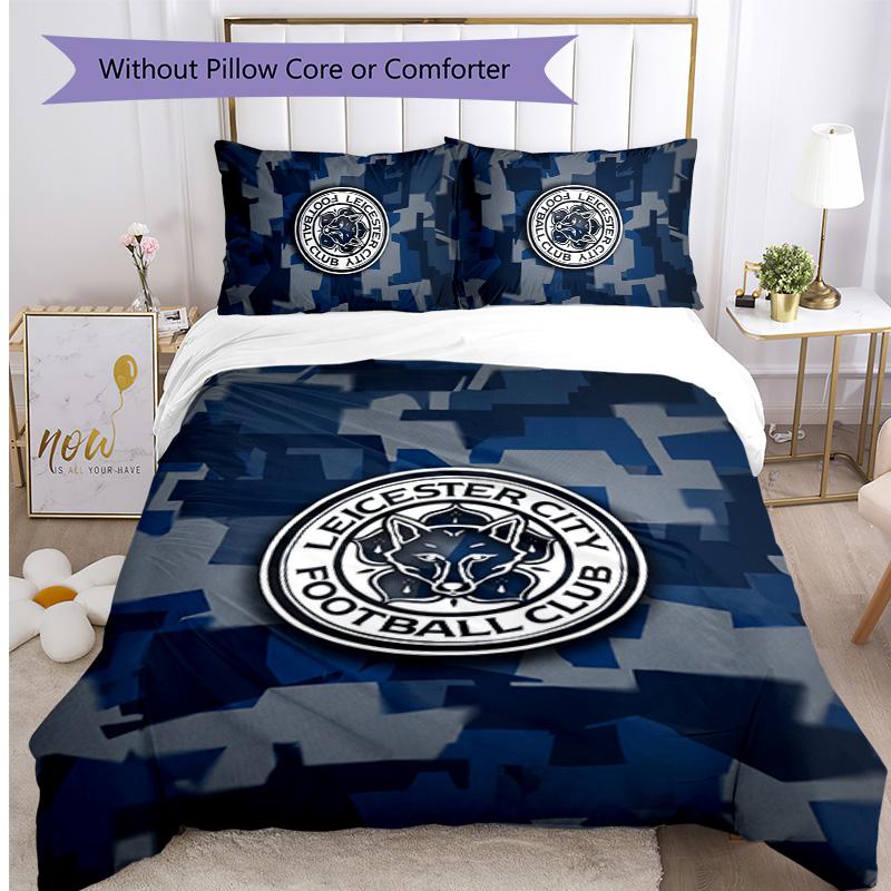 Leicester City Football Printed 3 Pieces Bedding Set, Comfortable Skin Friendly Bedroom Duvet Cover Set