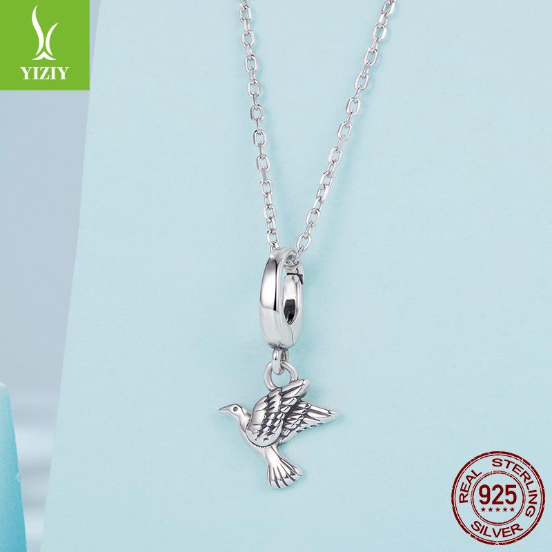 Animal Peace Pigeon Open And Close Button Pendant Simple S925 Sterling Silver Pigeon Bracelet Beaded Accessories