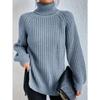 Autumn and Winter Women's Plus Size Knit Sweater Medium Long Shoulder Sleeve High Lapel Split Sweater Dress