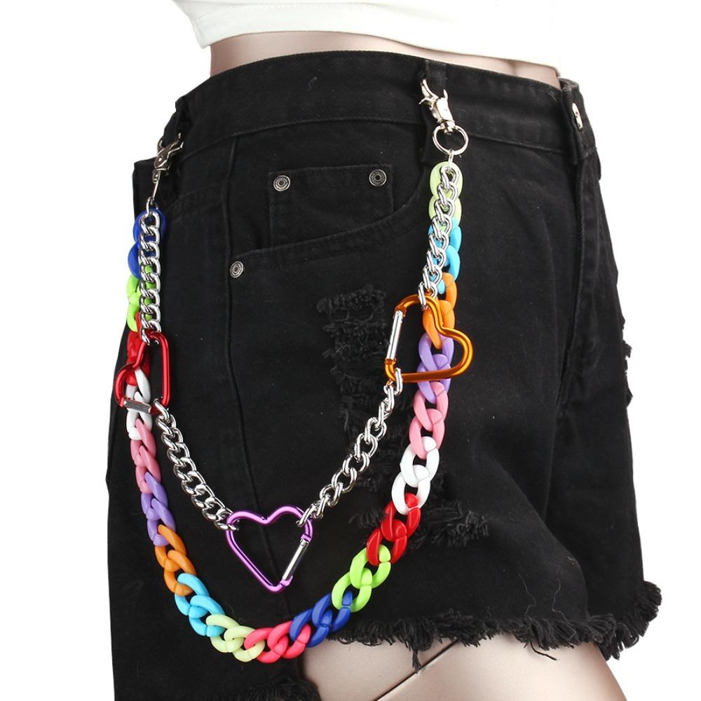 Double Layer Heart Waist Chain Rainbow Cross Pants Chain Resin Star Belt Chain Trousers