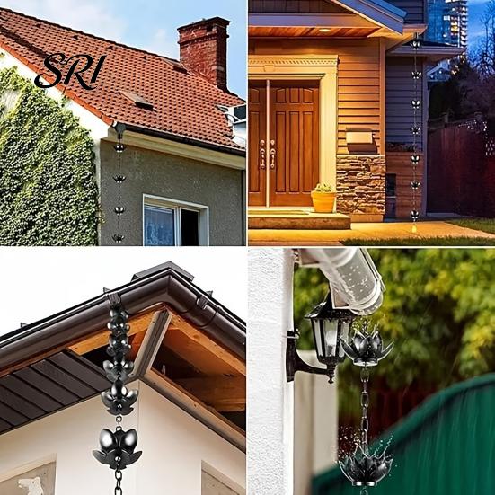 Heavy Duty Rain Chain Outdoor Lotus Metal Garden Hanging Easy to Hang Catcher Cups Outside Gutters Downspouts Replacement Decorative Iron