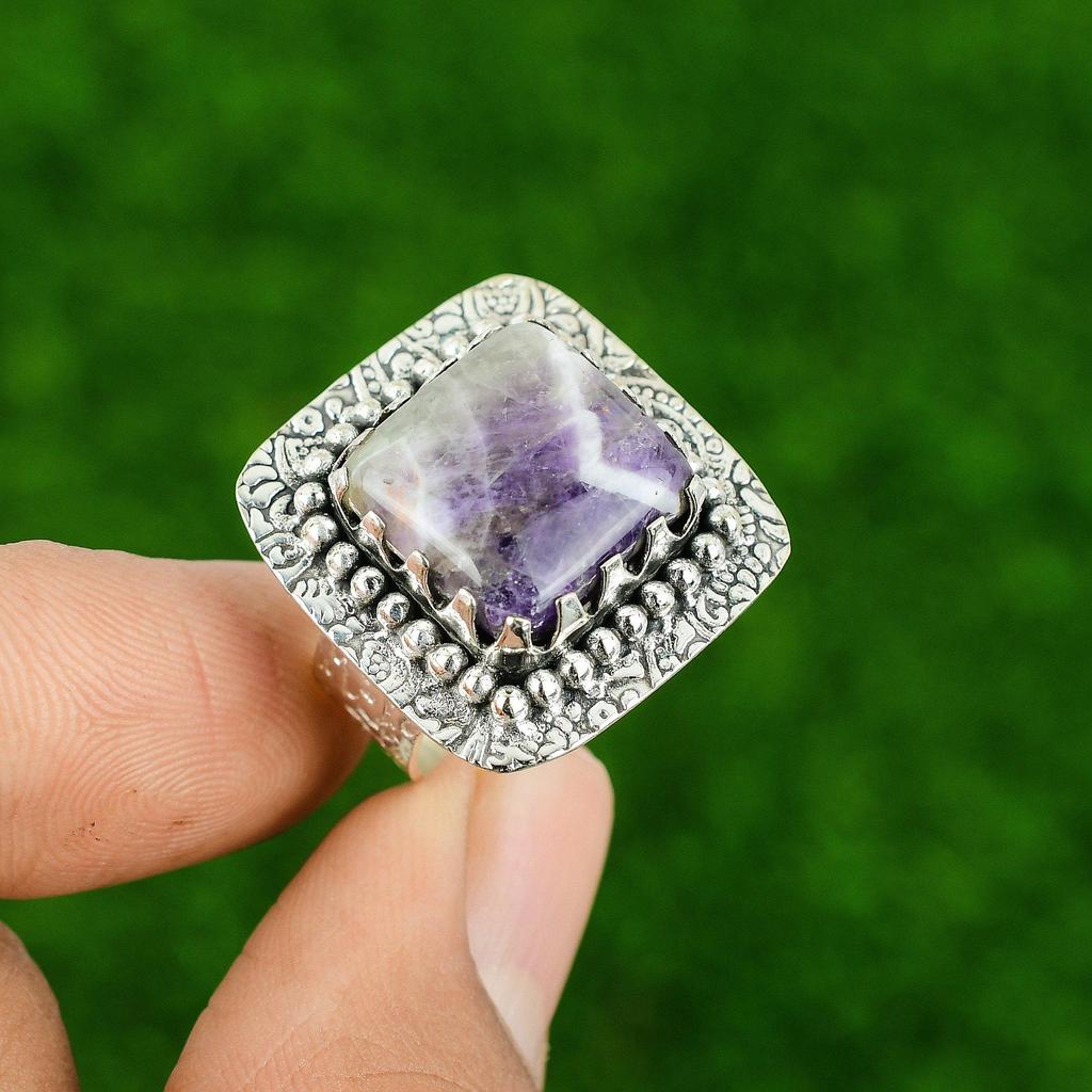 Chevron Amethyst Stone Sterling Silver Birthday Wife Promise Ring Jewelry US 8.5