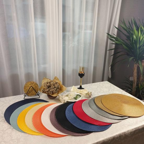 Round Woven PP Placemats Heat Resistant & Oil Proof Simple Solid Color Table Mats for Dining Kitchen Table Modern Home