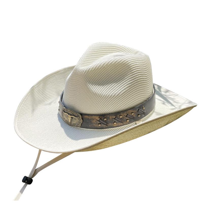 New big eaves western cowboy hat for men and women summer breathable sunshade tourism mountaineering cow head Tibetan travel hat
