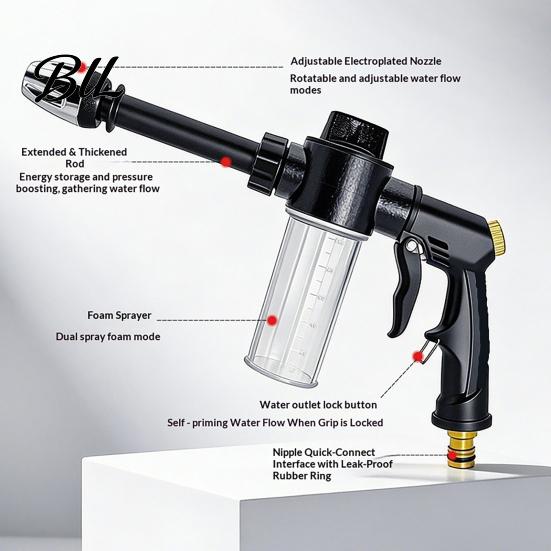 Versatile Garden Hose Nozzle with Foam Cannon, 3 Spray Modes, High-Pressure Car Wash Sprayer Nozzle, Heavy Duty Booster for Washing Outdoor