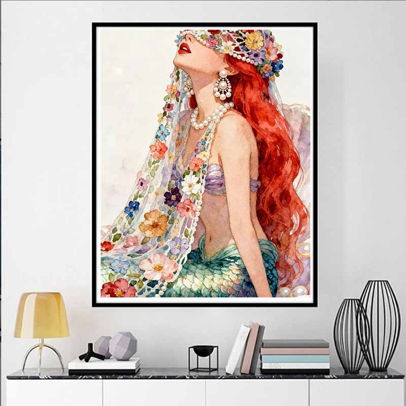 Disney 5D DIY Diamond Painting Ariel Watercolor Illustration, Embroidery Mosaic Cross Stitch Home Decor Gifts  Crafts