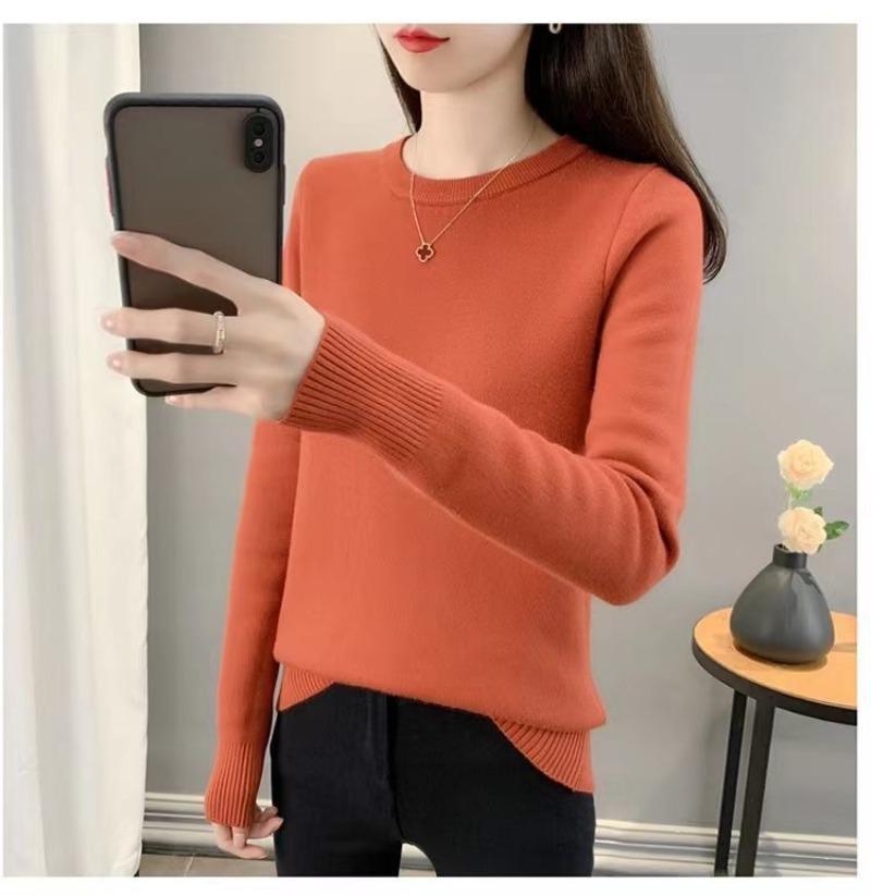 Пуловер, осенние и зимние свитера, женские свитера 2023, однотонный трикотаж с круглым вырезом и подкладкой, теплый свитер с длинными рукавами, пуловер, женский топ