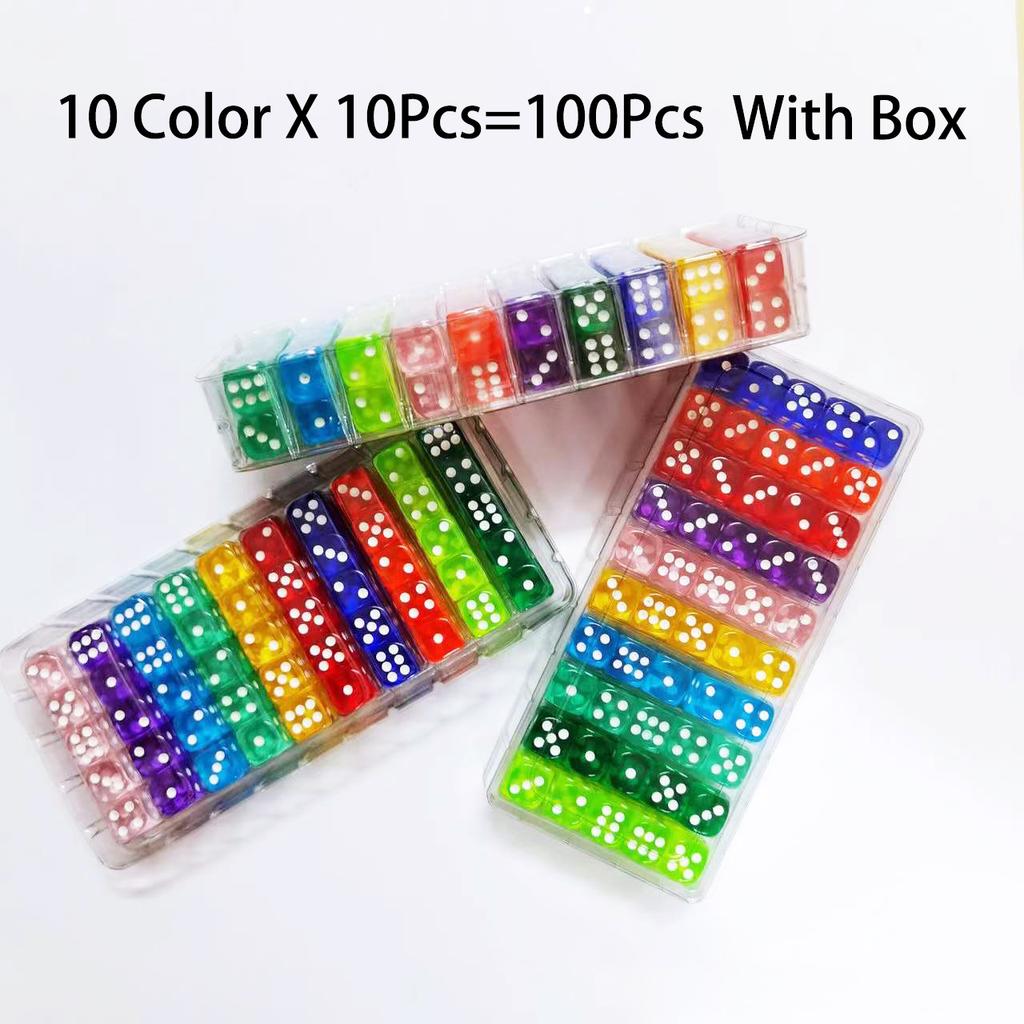 100Pcs/Set 6 Sided Dice 14Mm D6 16 Transparent Optional Color Acrylic Rounded Edges Dice For Table Board Games Party Dnd