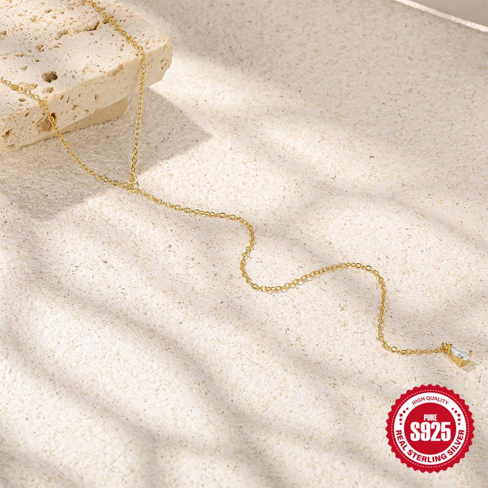 Простое Ins S925 Стерлинговое Серебро Y-образное Темперамент Универсальный Чокер-цепочка с бриллиантами в виде капли воды Женское ожерелье для ключицы