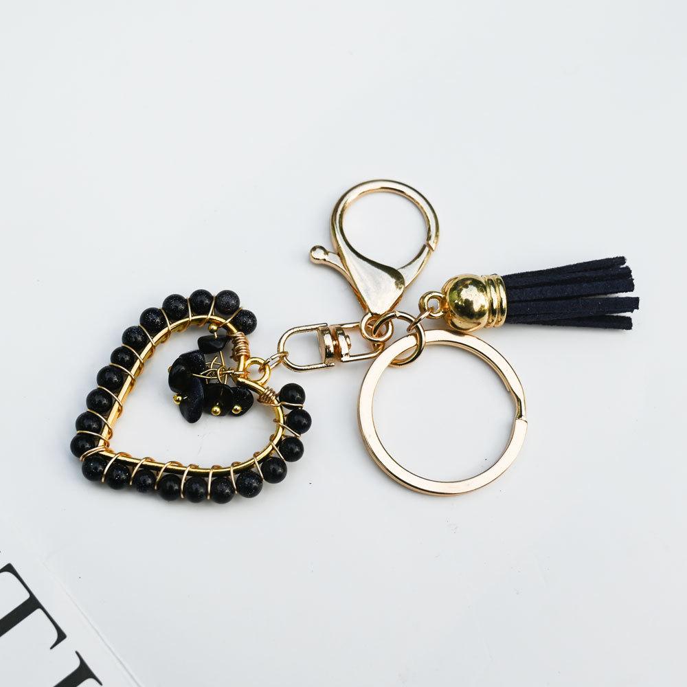 Natural stone keychain, bag pendant, bohemian style, creative decoration, heart-shaped jewelry