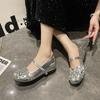 French Fairy Style Silver Bright Diamond Mary Jane Shoes Female Spring 2025 New with Skirt Flat Heel One-word Shoes