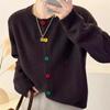 Autumn and Winter Short Sweater for Women Korean Color Button Round Neck Knitted Cardigan for Women