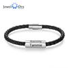 JewelOra браслеты из нержавеющей стали с индивидуальной гравировкой 1-4 имен, черные плетеные кожаные браслеты для мужчин, подарки