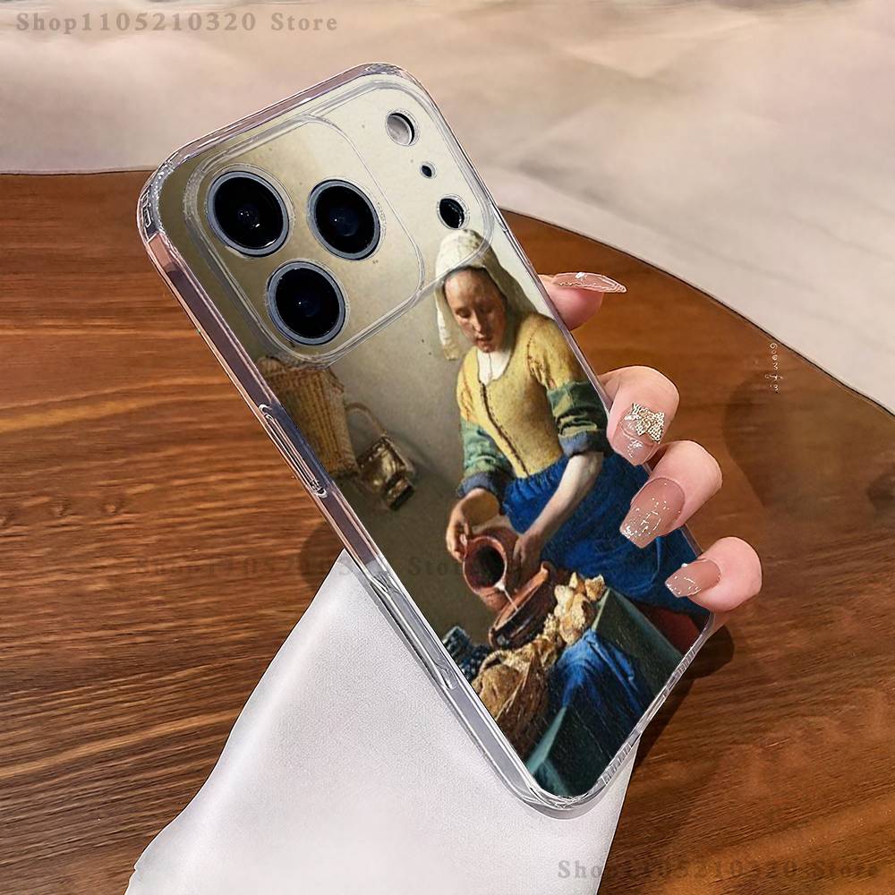 Арт для девушки В-Картина Вермеера Чехол для телефона для iPhone 17,16,15,14,13,12,11 Pro,Max,Plus,X,XS,XR,SE4,E Mini Прозрачный Мягкий Чехол