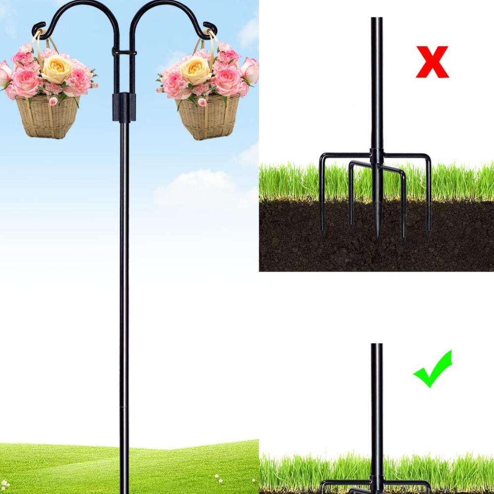 Уличные двойные пастушьи крюки, 1 шт., 65,8 дюйма, столб для кормушки для птиц с 5-лаповым основанием, прочные садовые крюки для подвешивания растений, фонарей