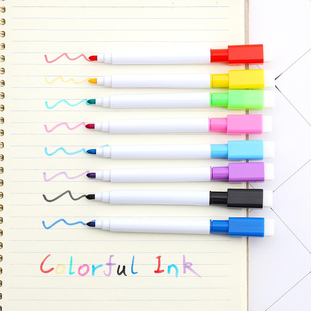 8 шт., ручка для доски, креативная, с кистью, маленькая стираемая ручка на водной основе, школьный офис