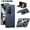 KEYSION Ударопрочный чехол для Samsung Galaxy Z Fold 4 3 5G Жесткий чехол для телефона с подставкой из ПК и защитой экрана из закаленного стекла