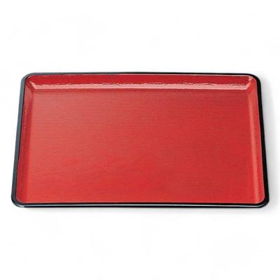 36см поднос из древесины павловнии для кайсэки, вермильоновый и черный, с надписью Made in Lacquerware J-kitchens (Японский банкет) - нескользящая конструкция. Япония. (ABS