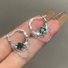 Green Zircon Geometric Square Irregular Chain Hoop Earrings For Women Fashionable Unique Temperament High-end Retro Earrings Jewelry Gifts