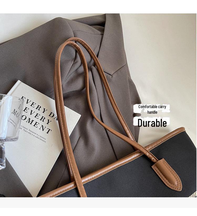 2024 Женская полосатая холщовая сумка-тоут большой вместимости: Осенне-зимняя сумка-ведро для поездок на работу и обратно