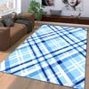 Blue and White Plaid Pattern Carpet, Modern Rectangle Area Rug. Suitable for use as an anti-slip for living room bedroom sofas