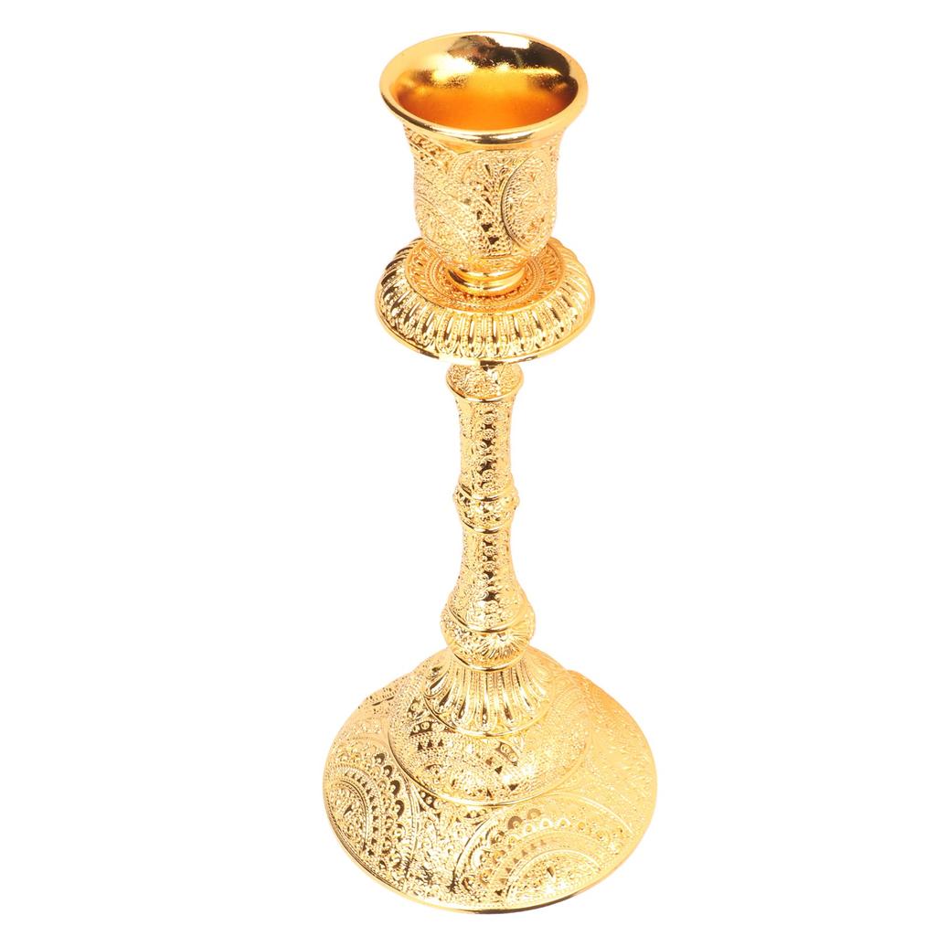 Gold Candlestick Holder Vintage Alloy Exquisite Carving Decor Metal Pillar Candlestick for Dining