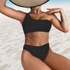 2 Pcs/Set Summer Swimsuit Set One Color Tight Shoulder Solid Sleeveless Padded Bathing Wireless