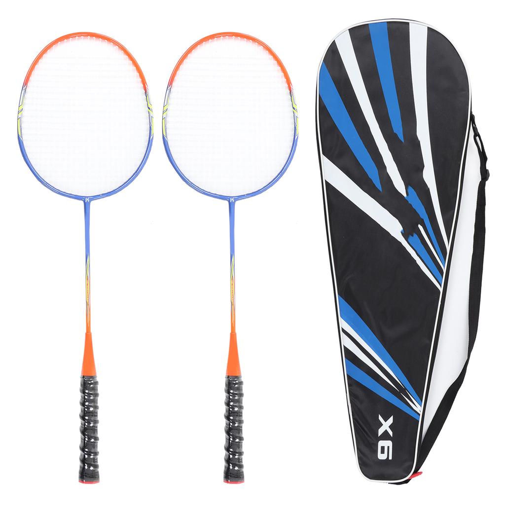 2 Pcs Badminton Racket Ferroalloy One Piece Skidproof Handle Orange Badminton Racquets Set for